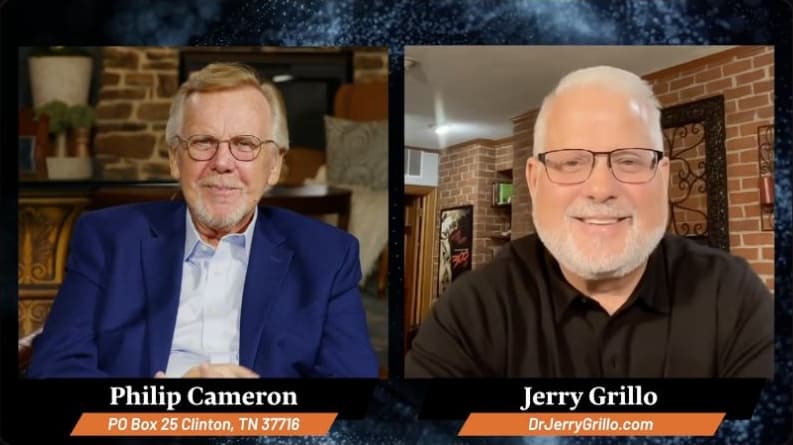 Philip Cameron and Jerry Grillo in conversation on a Daily Faith broadcast
